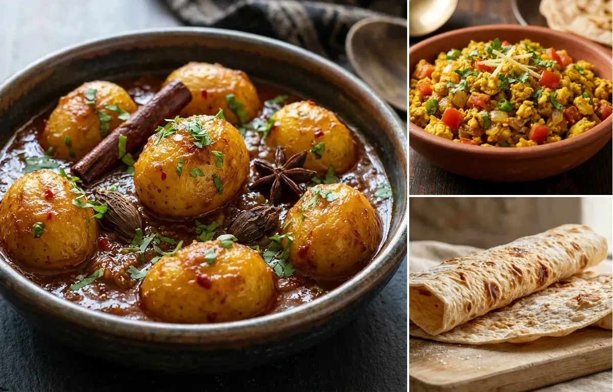 Kashmiri Dum Aloo with Egg Bhurji and Lavash Bread