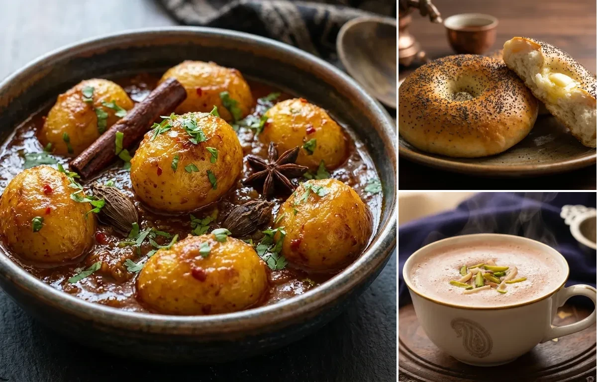 Kashmiri Dum Aloo with Kashmiri Girda and Noon Chai