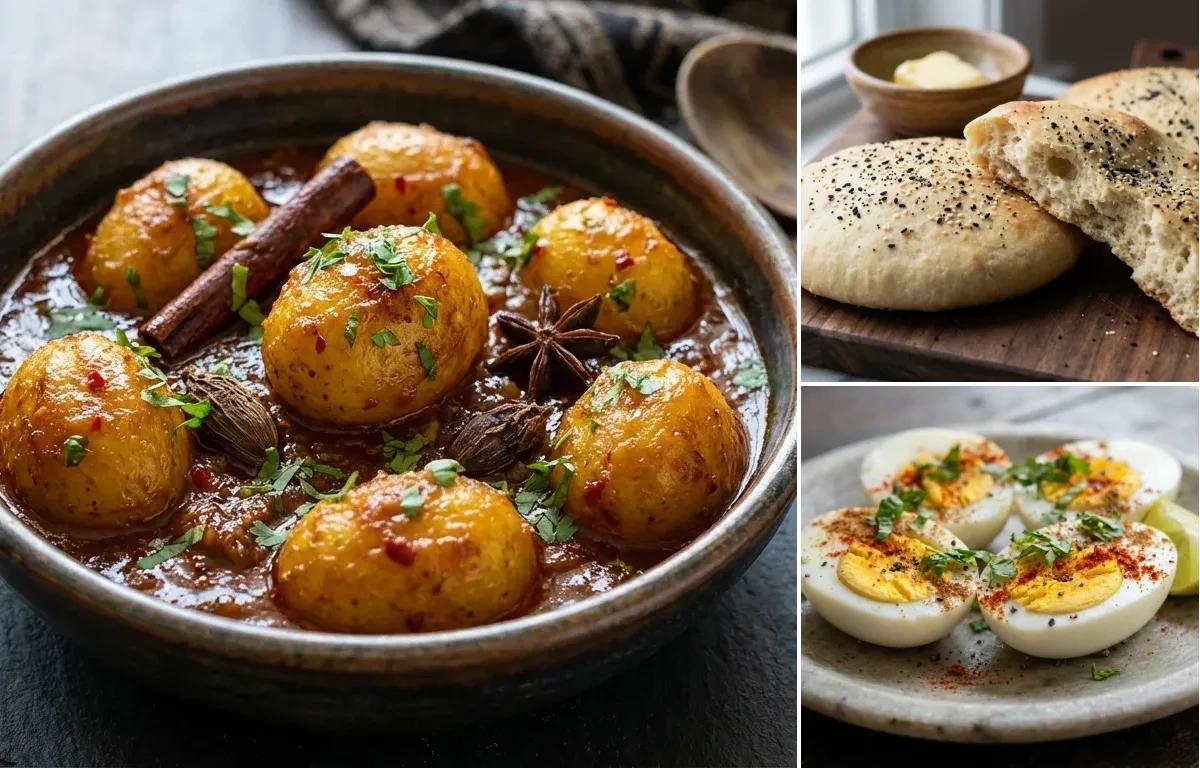 Kashmiri Dum Aloo with Lavasa Bread and Boiled Eggs