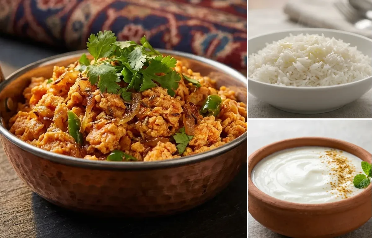 Kashmiri Egg Bhurji with Steamed Basmati Rice and Dahi