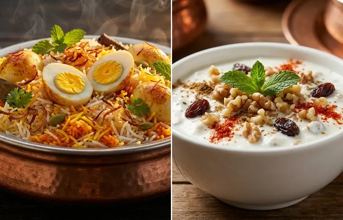 Kashmiri Egg Biryani with Kashmiri Raita