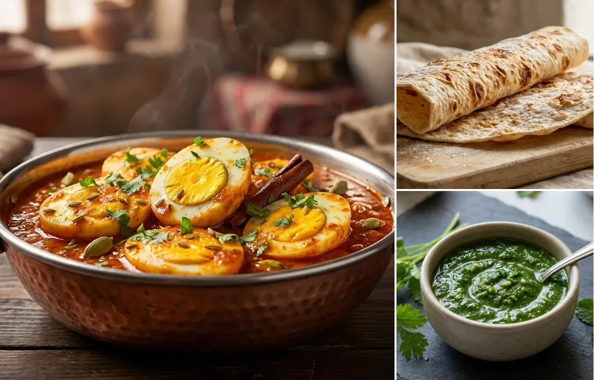Kashmiri Egg Masala with Lavash Bread and Coriander Mint Chutney