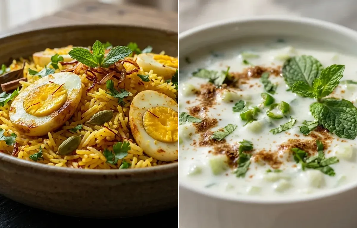 Kashmiri Egg Pulao with Cucumber Raita