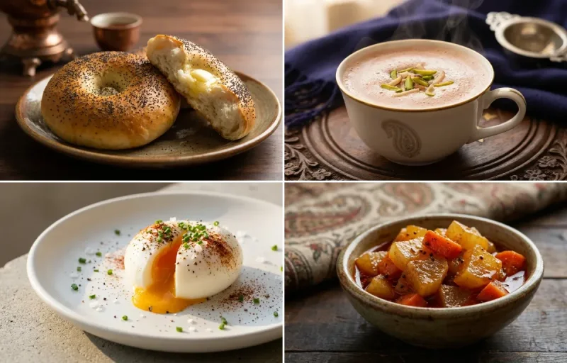 Kashmiri Girda with Noon Chai, Poached Egg and Kashmiri Gogji Achaar