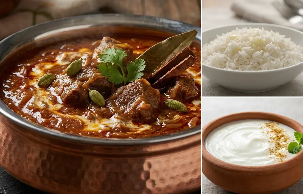 Kashmiri Mutton Korma with Steamed Basmati Rice and Dahi