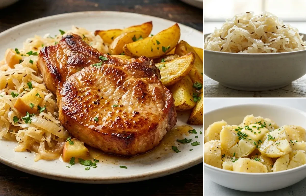 Kassler Rippchen with Sauerkraut and Boiled Potatoes