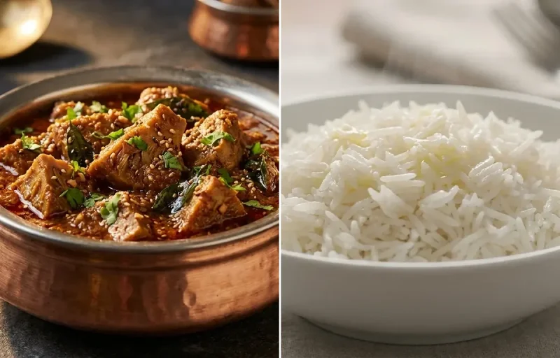 Kathal ka Salan with Steamed Basmati Rice