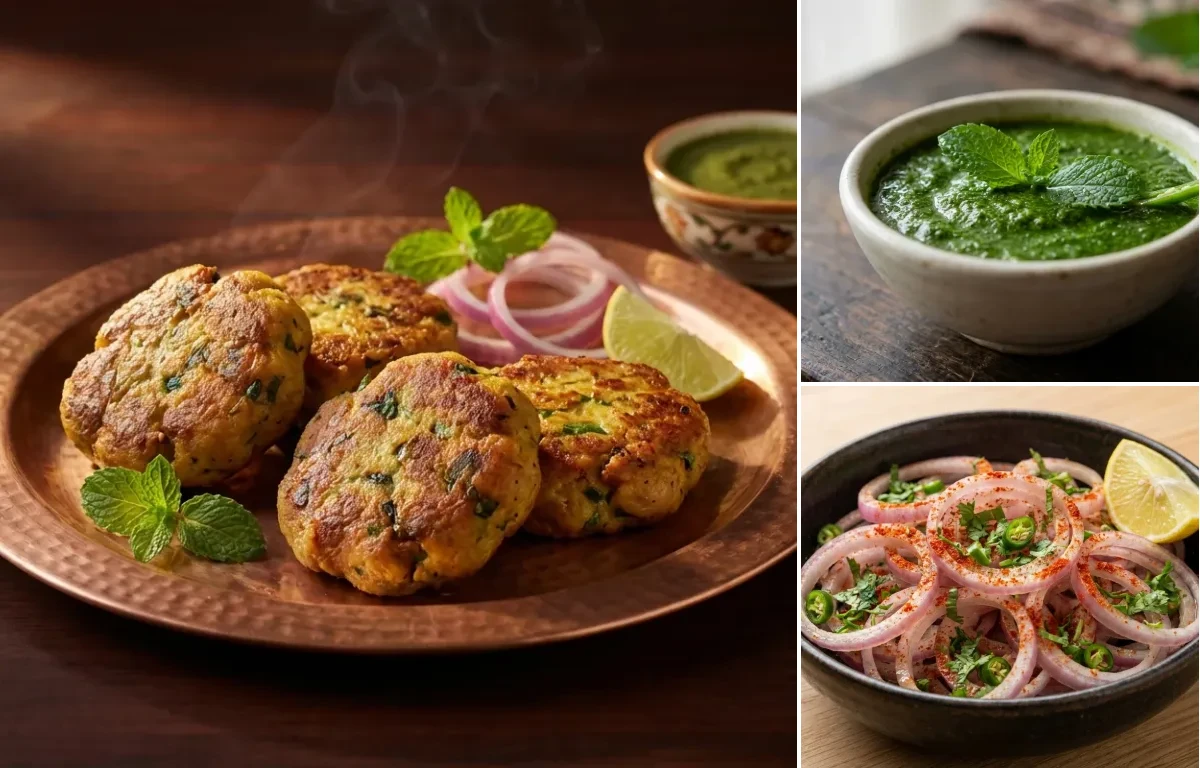 Kathal ke Kebab with Mint Chutney and Laccha Onion Salad