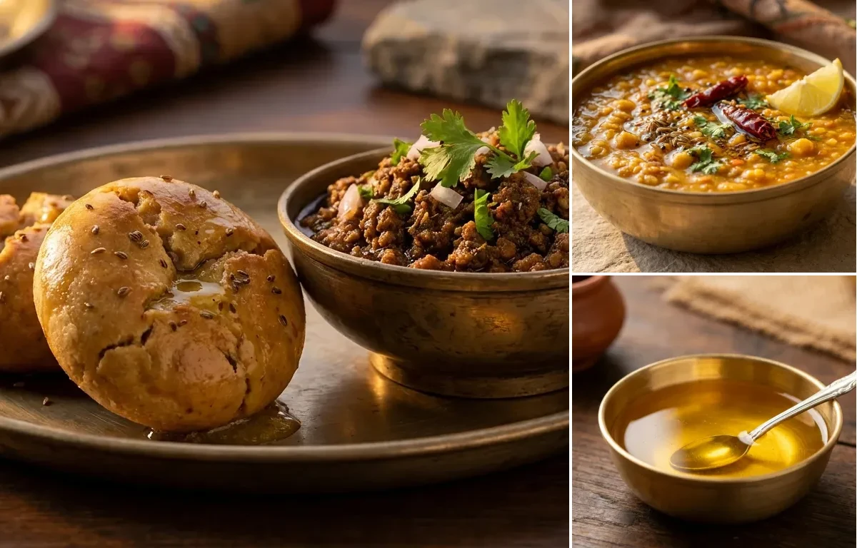 Keema Baati with Panchmel Dal and Ghee