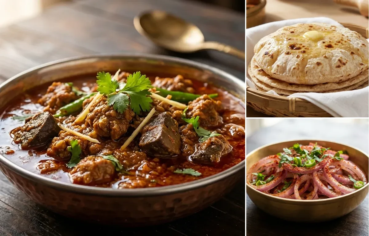 Keema Kaleji with Tawa Roti and Onion Salad