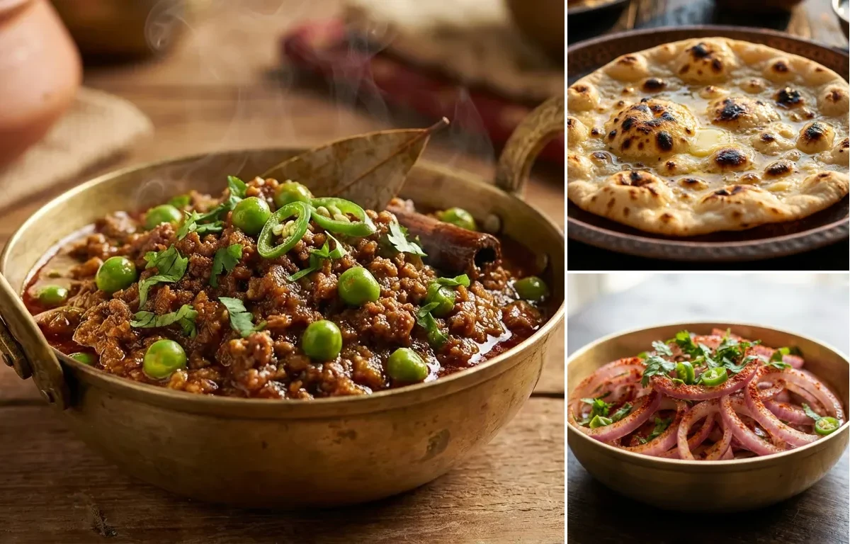 Keema Matar with Tandoori Roti and Onion Salad
