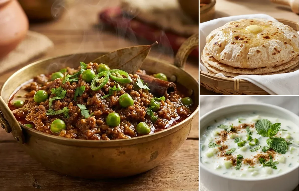 Keema Matar with Tawa Roti and Cucumber Raita