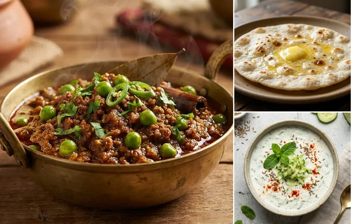 Keema Matar with Jowar Roti and Cucumber Mint Raita