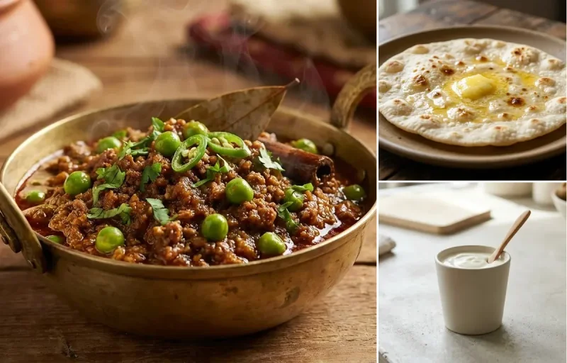 Keema Matar with Jowar Roti and Plain Yogurt Cup