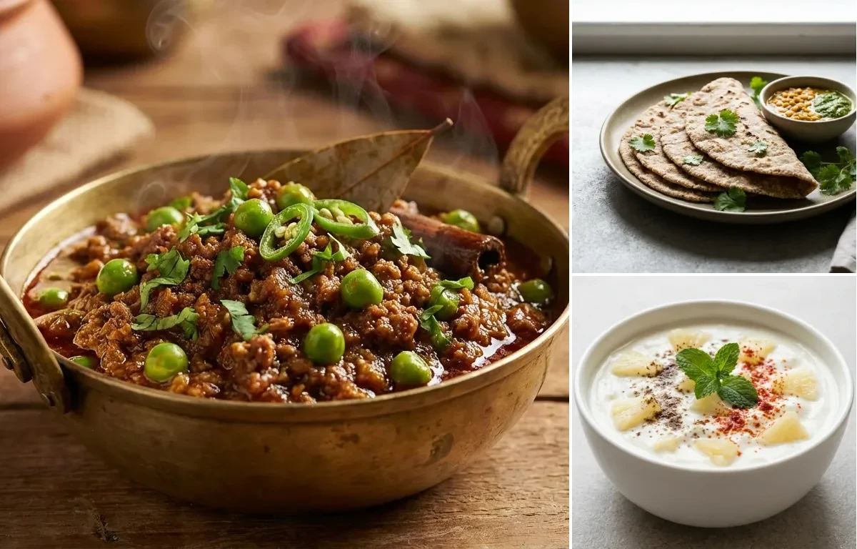 Keema Matar with Vegan Jowar Roti and Pineapple Raita