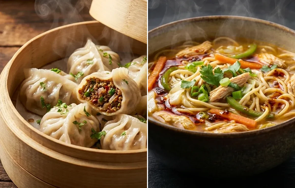 Keema Momos with Chicken Thukpa