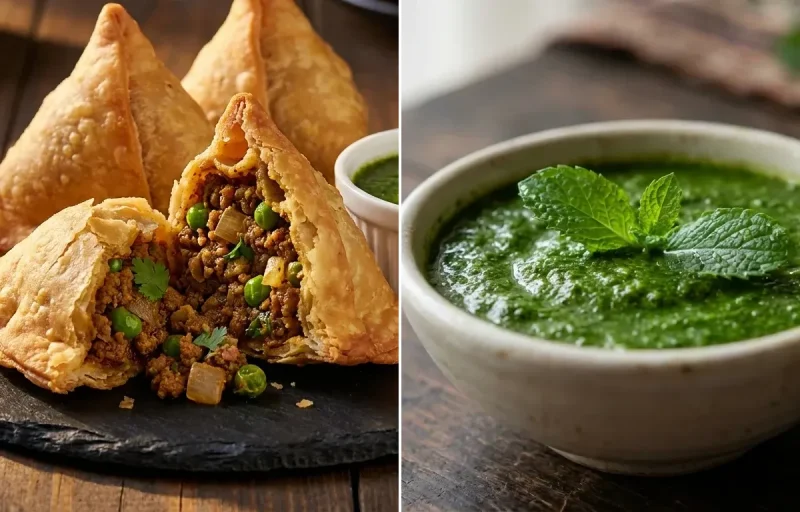 Keema Samosa with Mint Chutney