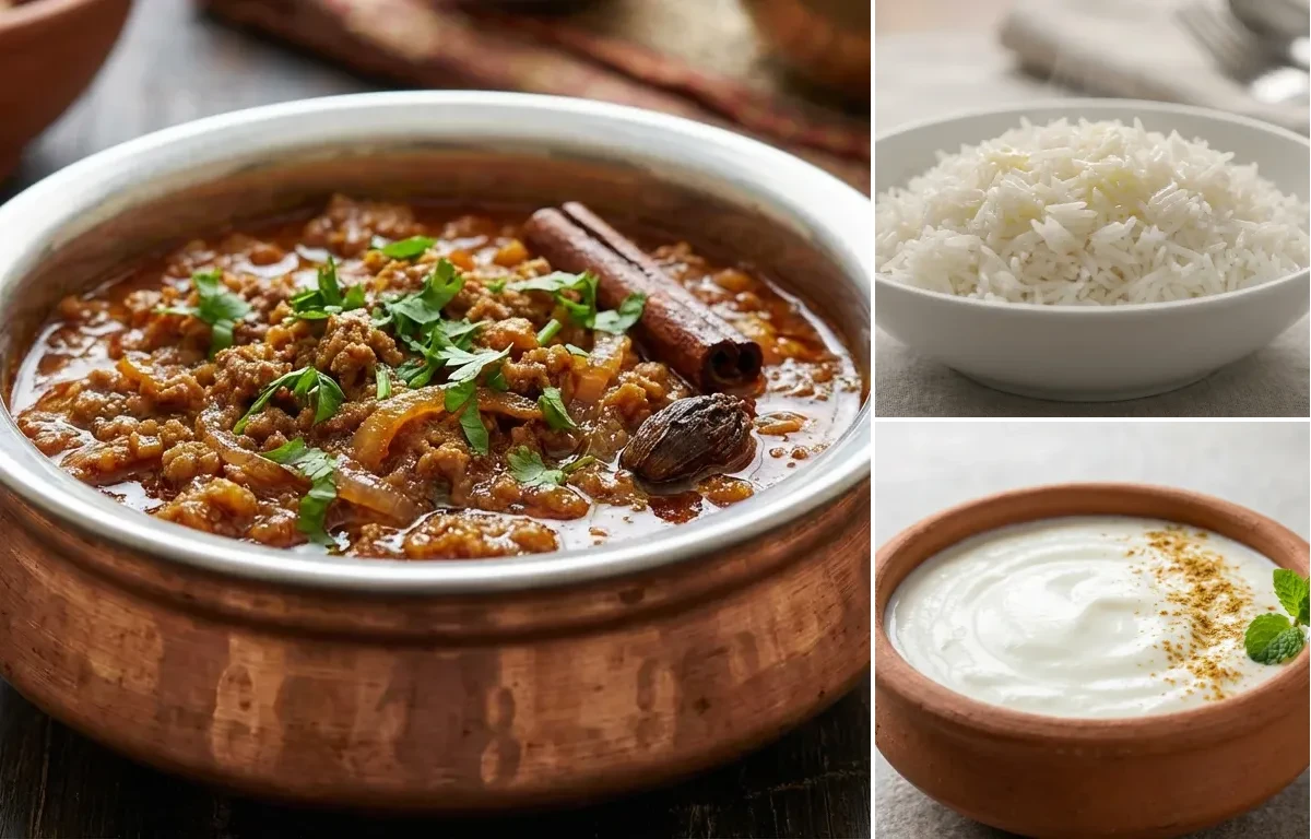 Keema with Steamed Basmati Rice and Dahi