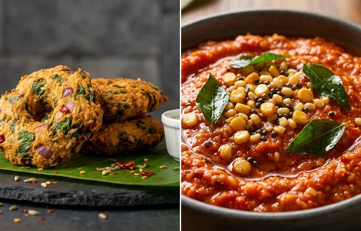 Keerai Vadai with Kaara Chutney