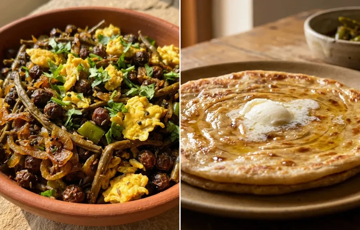 Ker Sangri with Scrambled Egg with Paratha