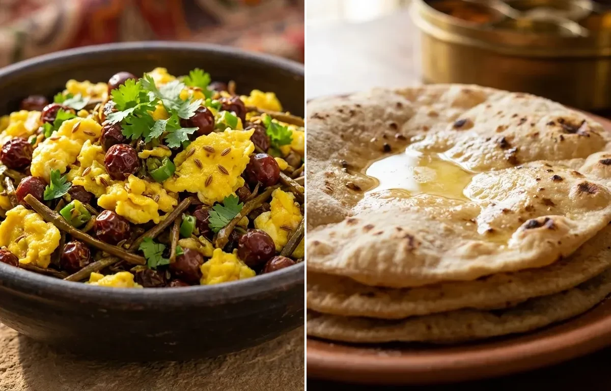 Ker Sangri with Scrambled Eggs with Roti