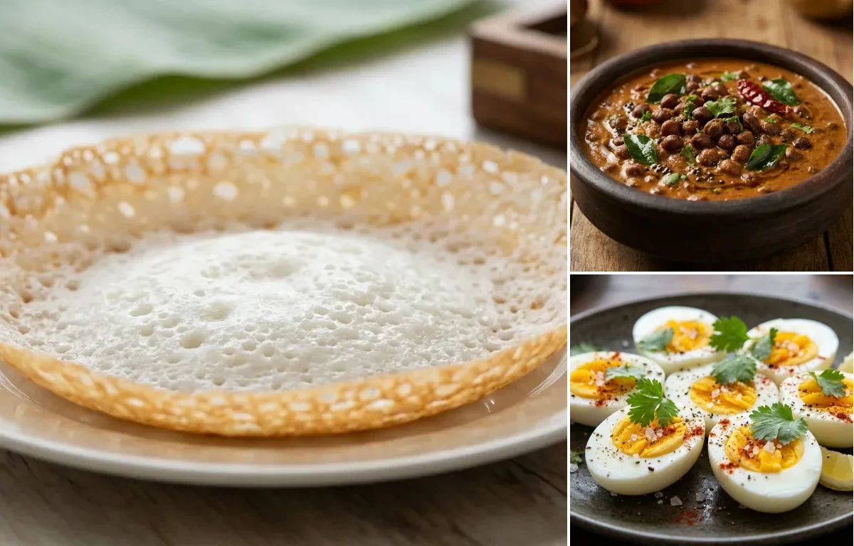 Kerala Appam with Kerala Kadala Curry and Boiled Egg