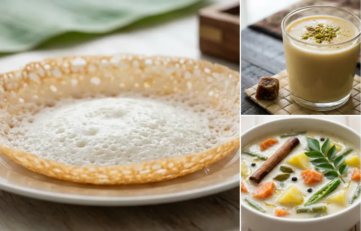 Kerala Appam with Thengai Paal and Kerala Vegetable Stew
