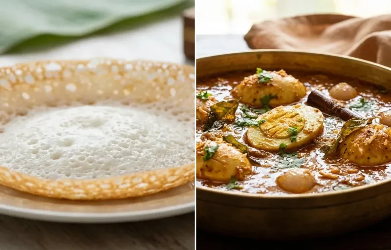 Kerala Appam with Chettinad Egg Kuzhambu