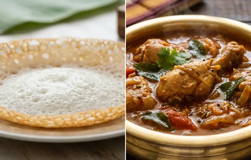 Kerala Appam with Chicken Kuzhambu