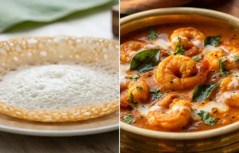 Kerala Appam with Coconut Prawn Curry
