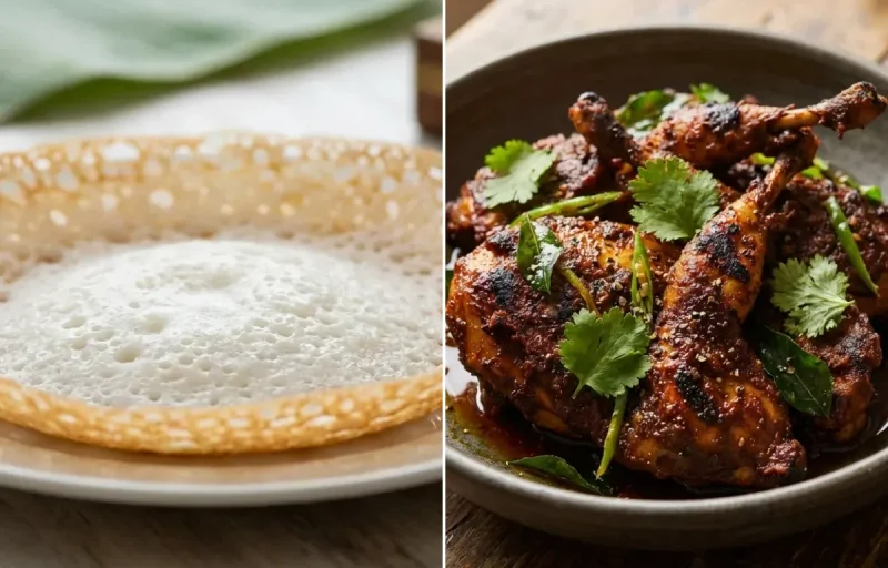Kerala Appam with Kaadai Roast