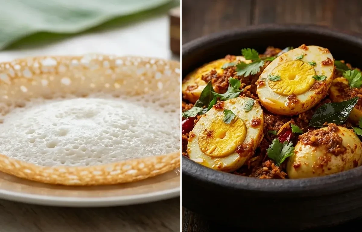 Kerala Appam with Mangalorean Egg Sukka