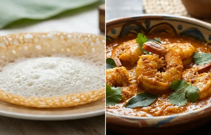 Kerala Appam with Mangalorean Prawn Curry