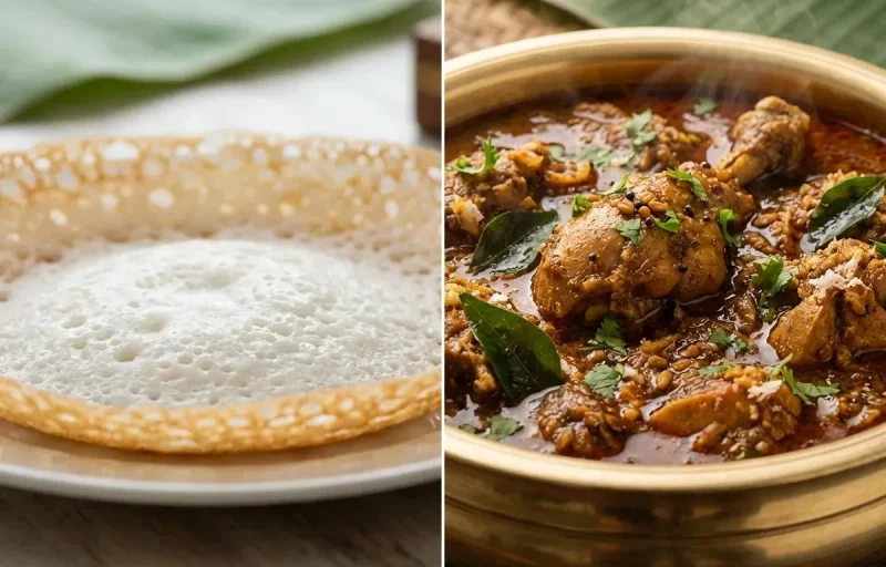 Kerala Appam with Nattu Kozhi Kuzhambu