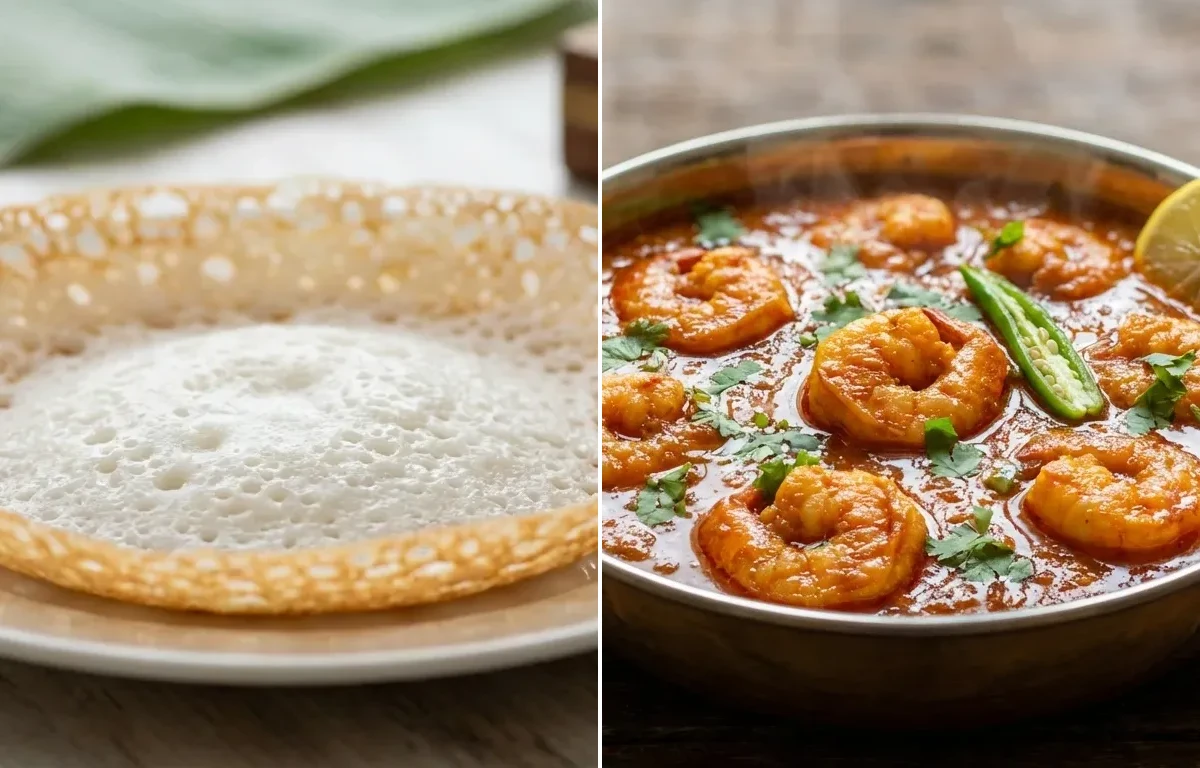 Kerala Appam with Prawn Masala Curry