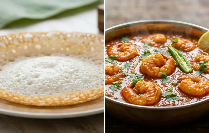 Kerala Appam with Prawn Masala Curry