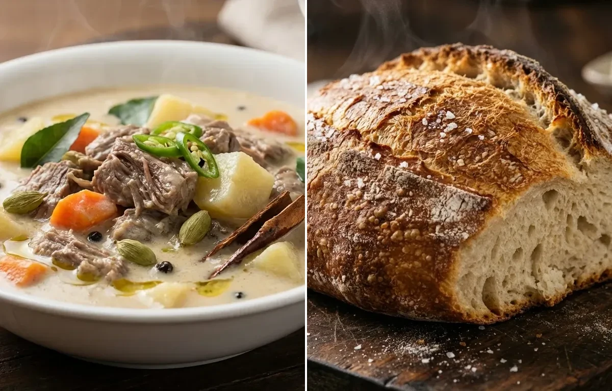 Kerala Beef Stew with No-Knead Crusty Bread