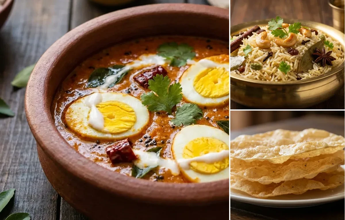 Kerala Egg Curry with Ghee Rice and Pappadam