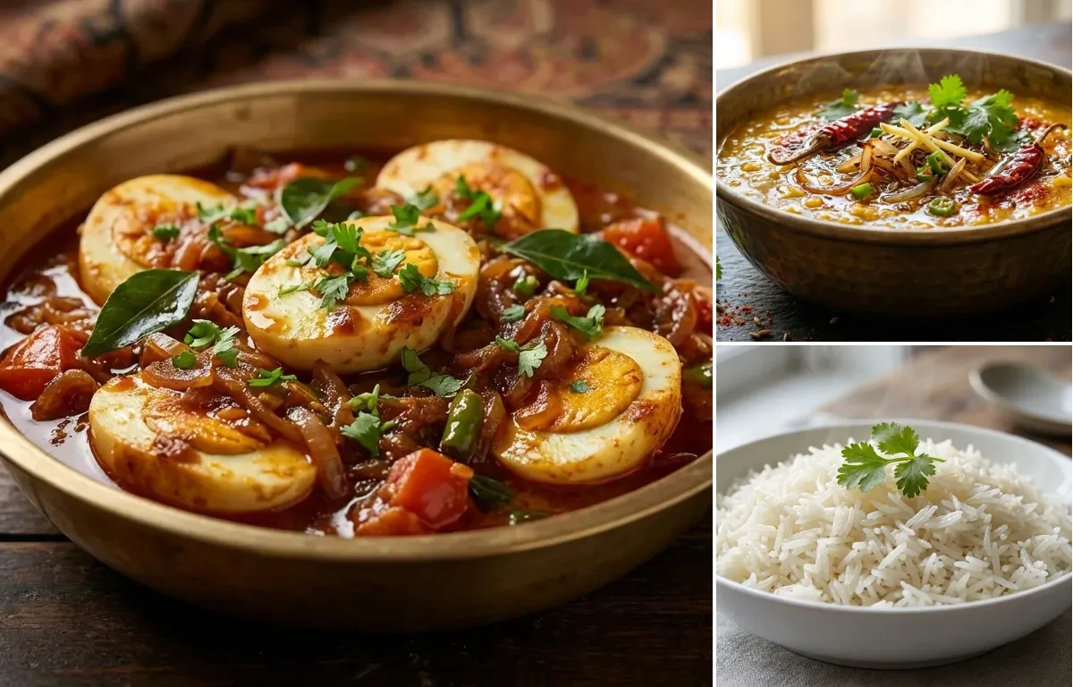 Kerala Egg Roast with Dal Tadka and Boiled Rice