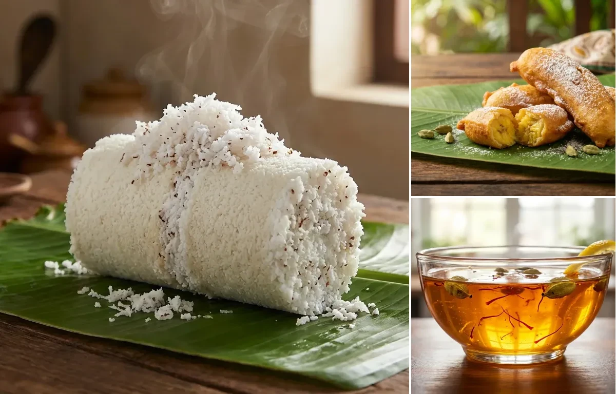 Kerala Puttu with Pazham Pori and Chashni