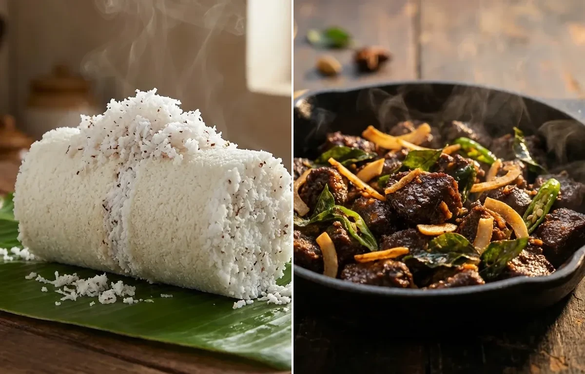 Kerala Puttu with Kerala Beef Fry