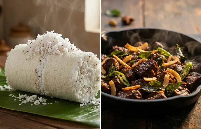 Kerala Puttu with Kerala Beef Fry