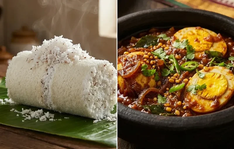 Kerala Puttu with Muttai Thokku