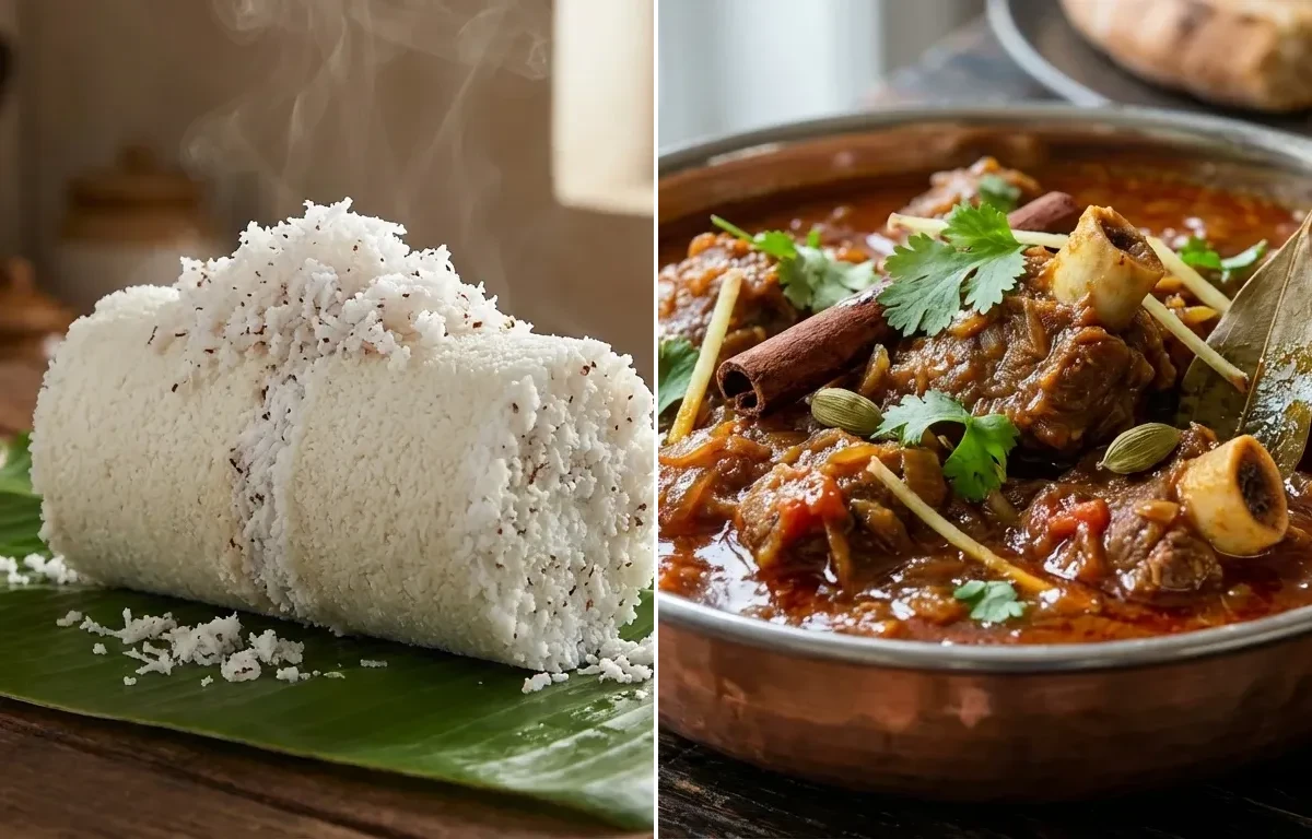 Kerala Puttu with Mutton Curry
