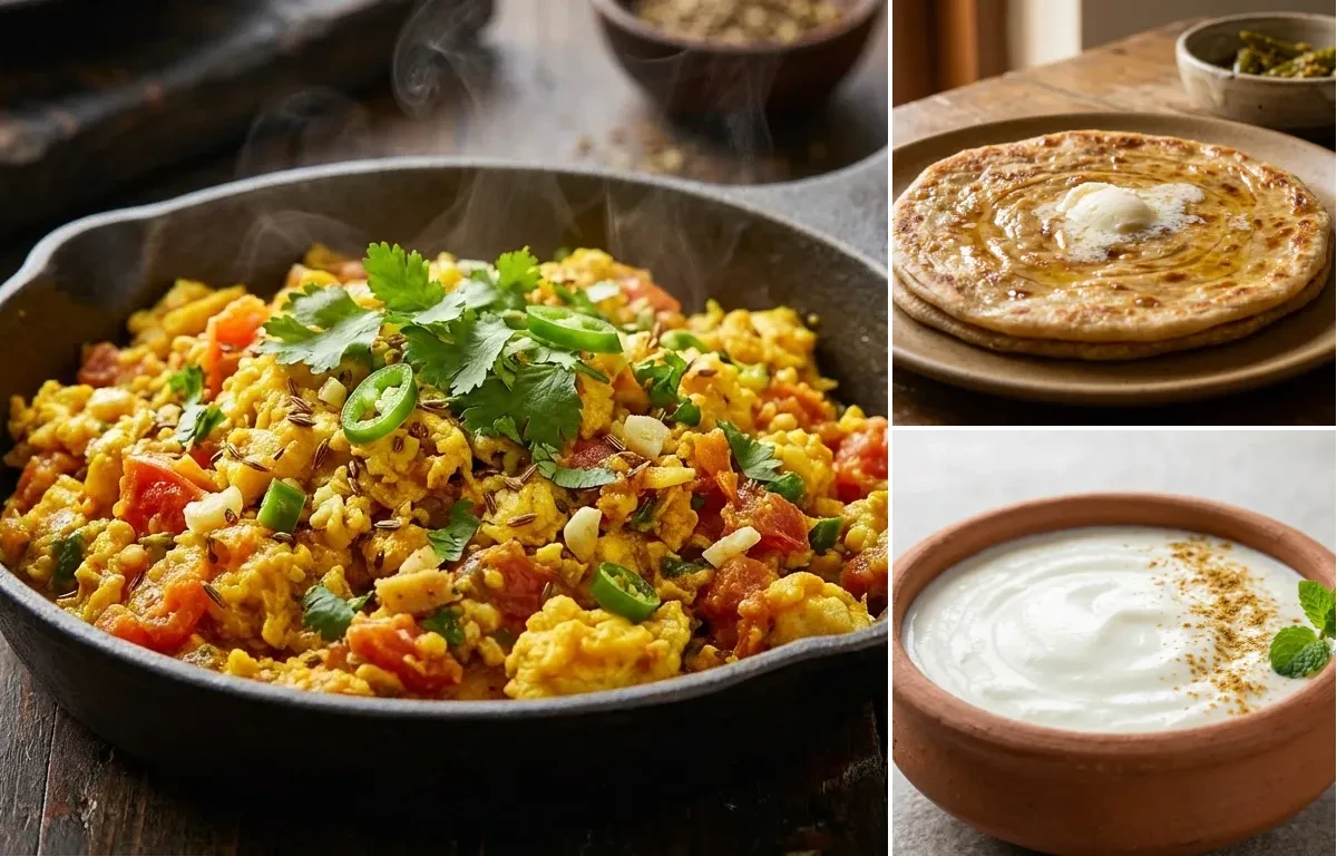 Khagina with Paratha and Dahi