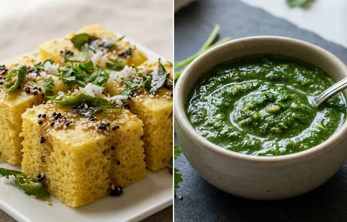 Khaman Dhokla with Coriander Mint Chutney