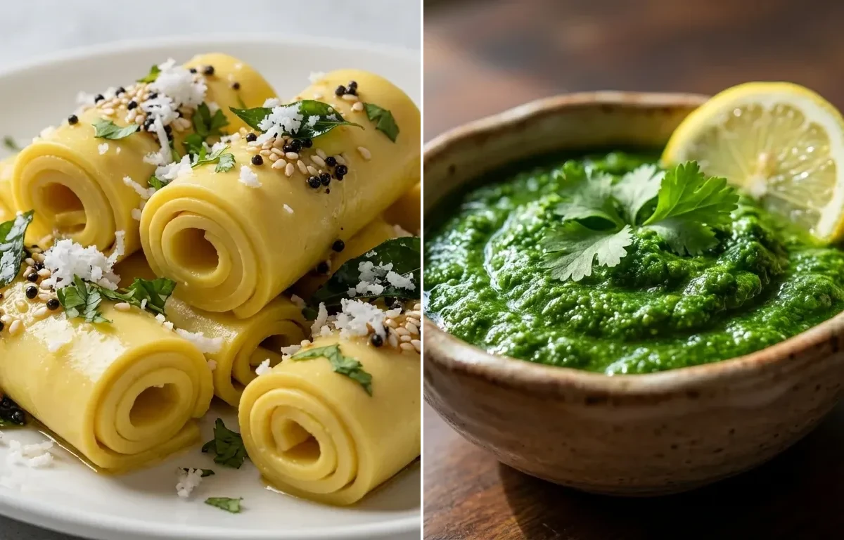 Khandvi with Coriander Chutney