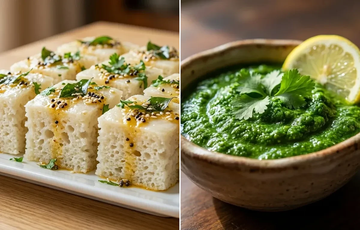 Khatta Dhokla with Coriander Chutney
