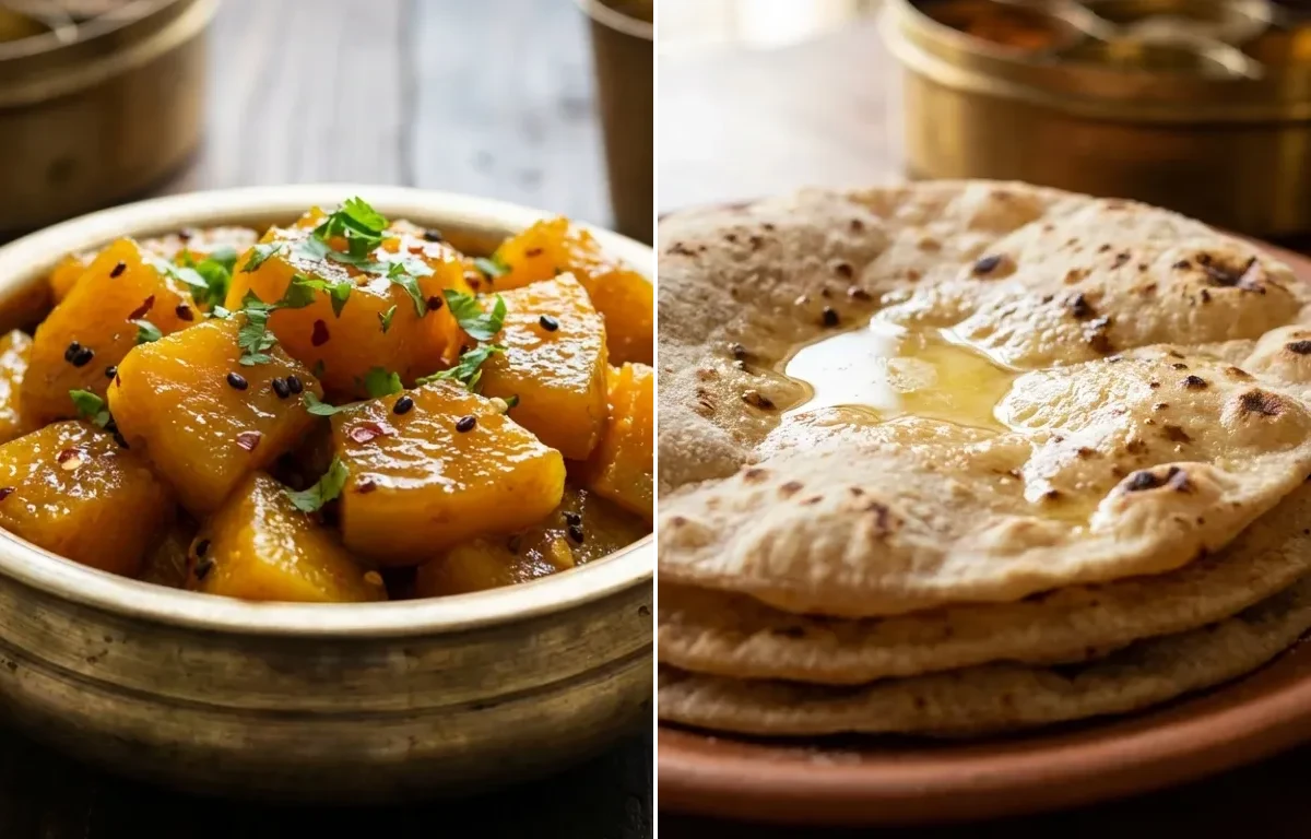 Khatta Meetha Kaddu Sabzi with Roti