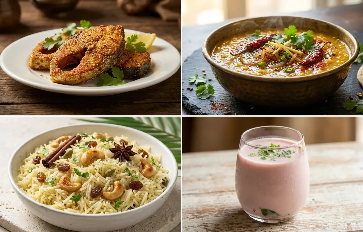 Kingfish Rava Fry with Dal Tadka, Goan Coconut Rice and Sol Kadhi
